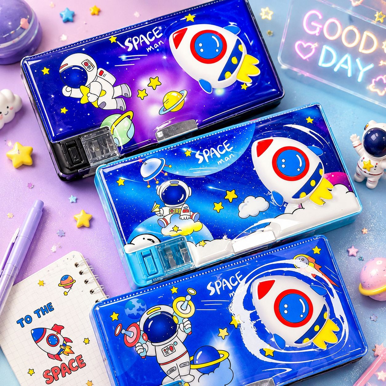 Space Hard Case Pencil Box with Sharpener
