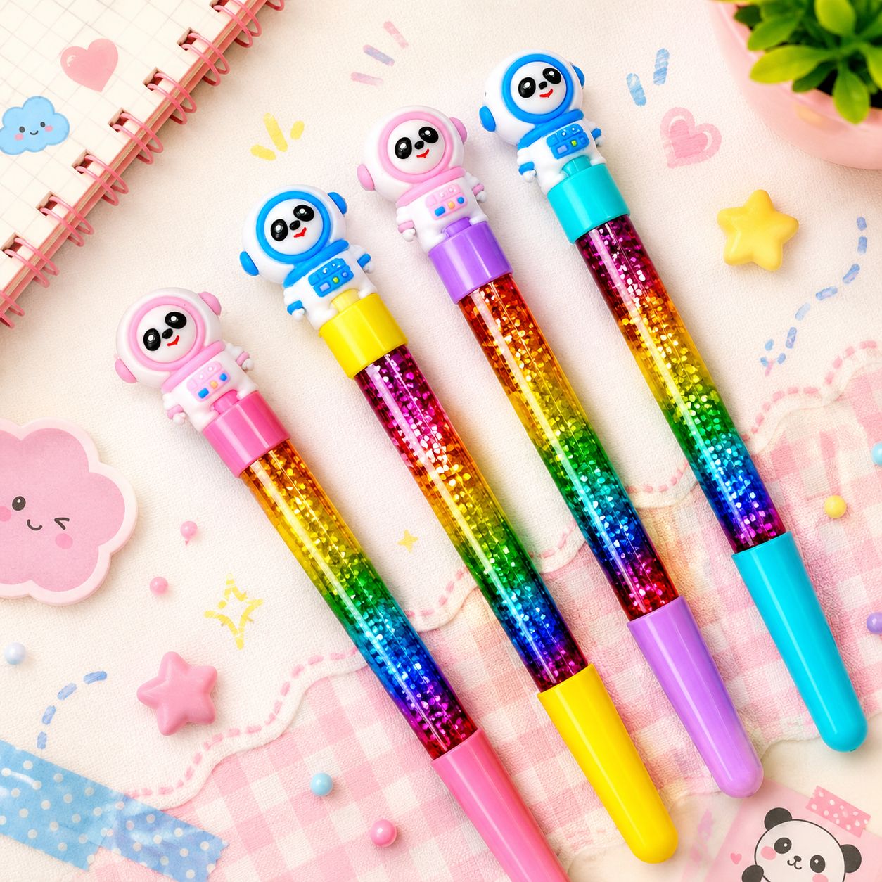 Lapicero Agua Glitter Panda Astronauta
