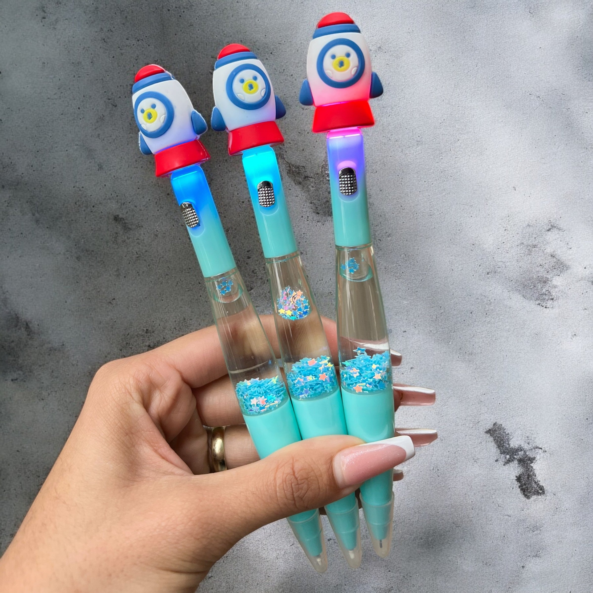 Lapicero Osito Cohete Agua Glitter