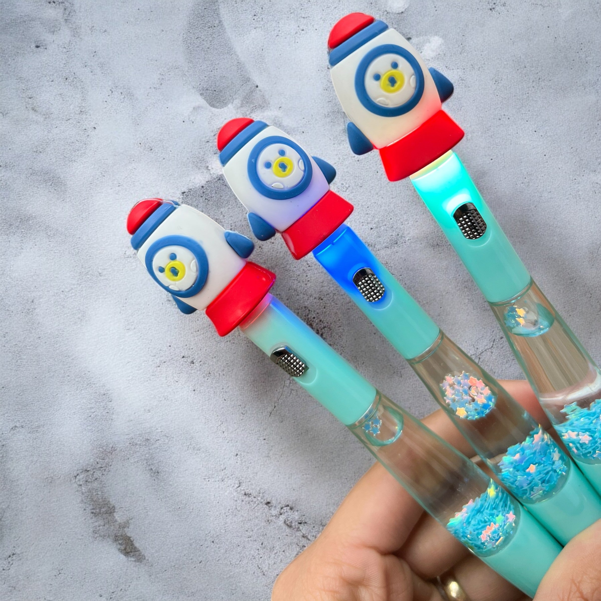 Lapicero Osito Cohete Agua Glitter