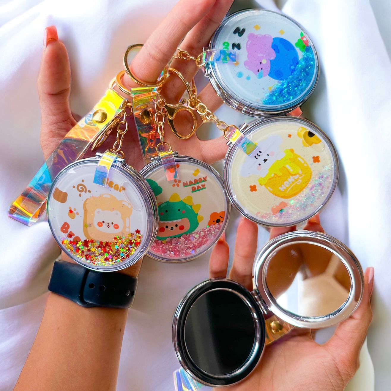 Llavero Espejo Glitter Kawaii