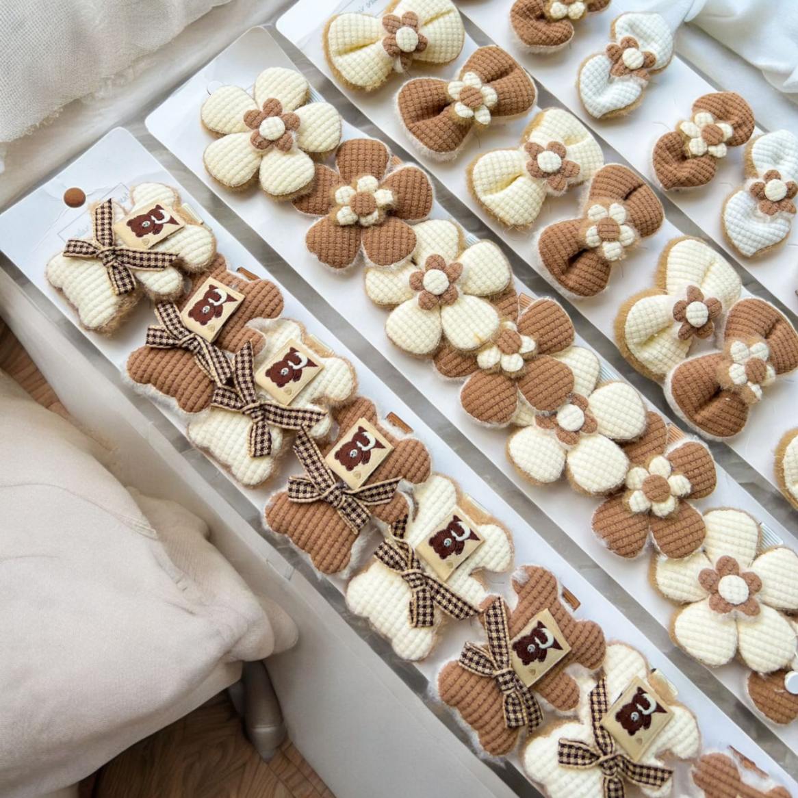 Pinza para Cabello Tejido Cafe Tira x10