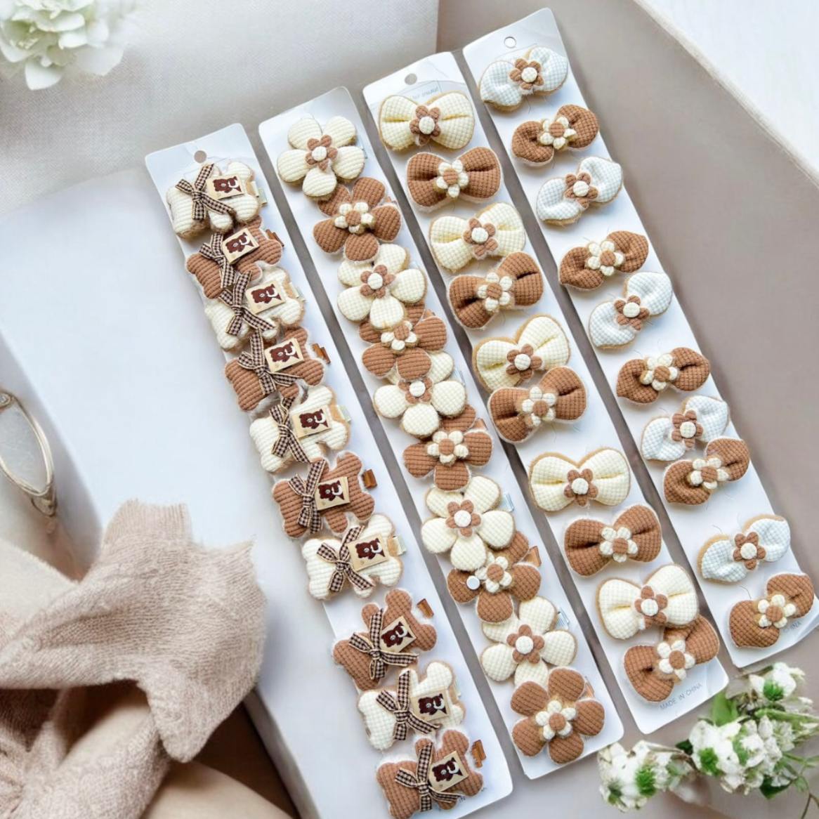 Pinza para Cabello Tejido Cafe Tira x10