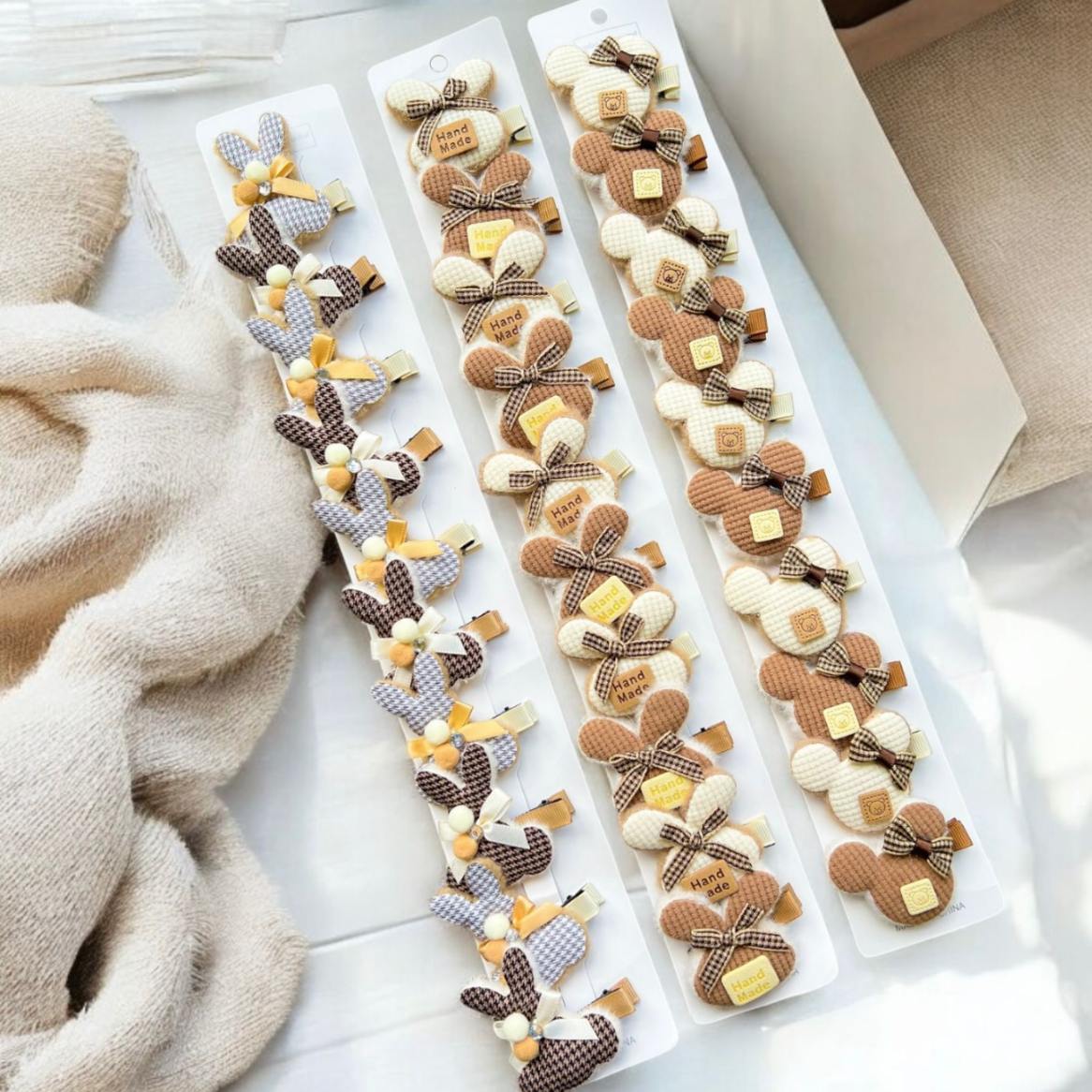 Pinza para Cabello Tejido Cafe Tira x10