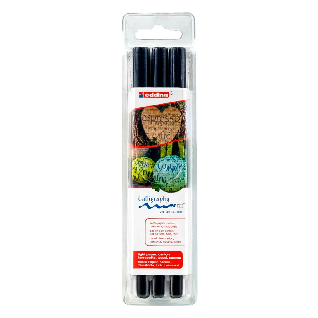 Marcadores para Caligráfia Negro Edding 1255 X 3 Puntas
