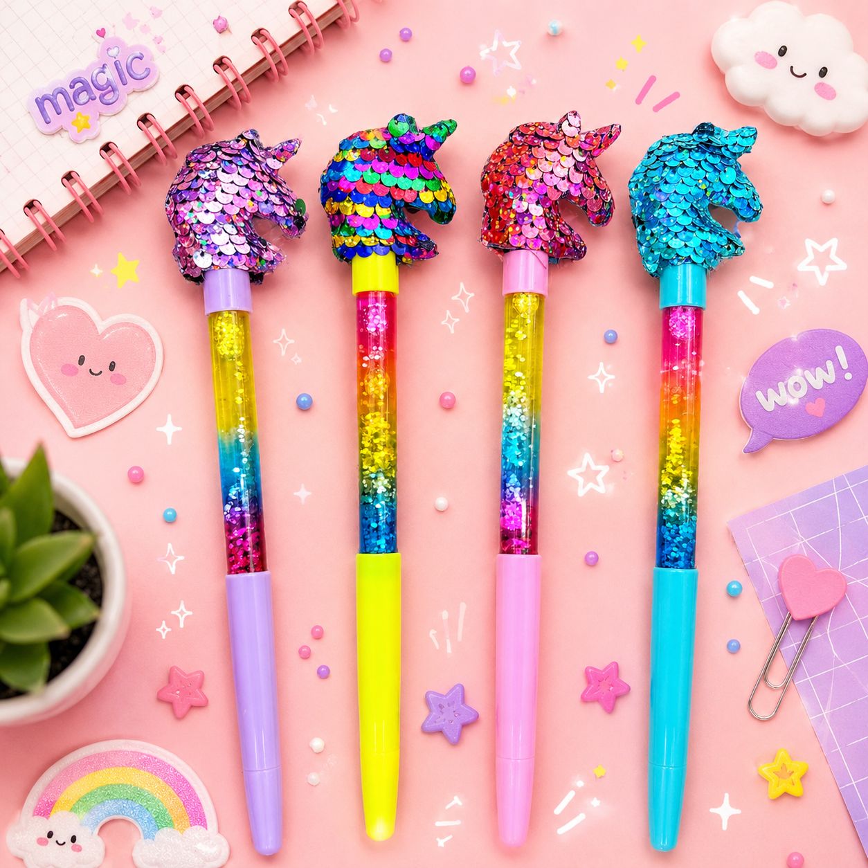Lapicero Agua Glitter Unicornio Lentejuela