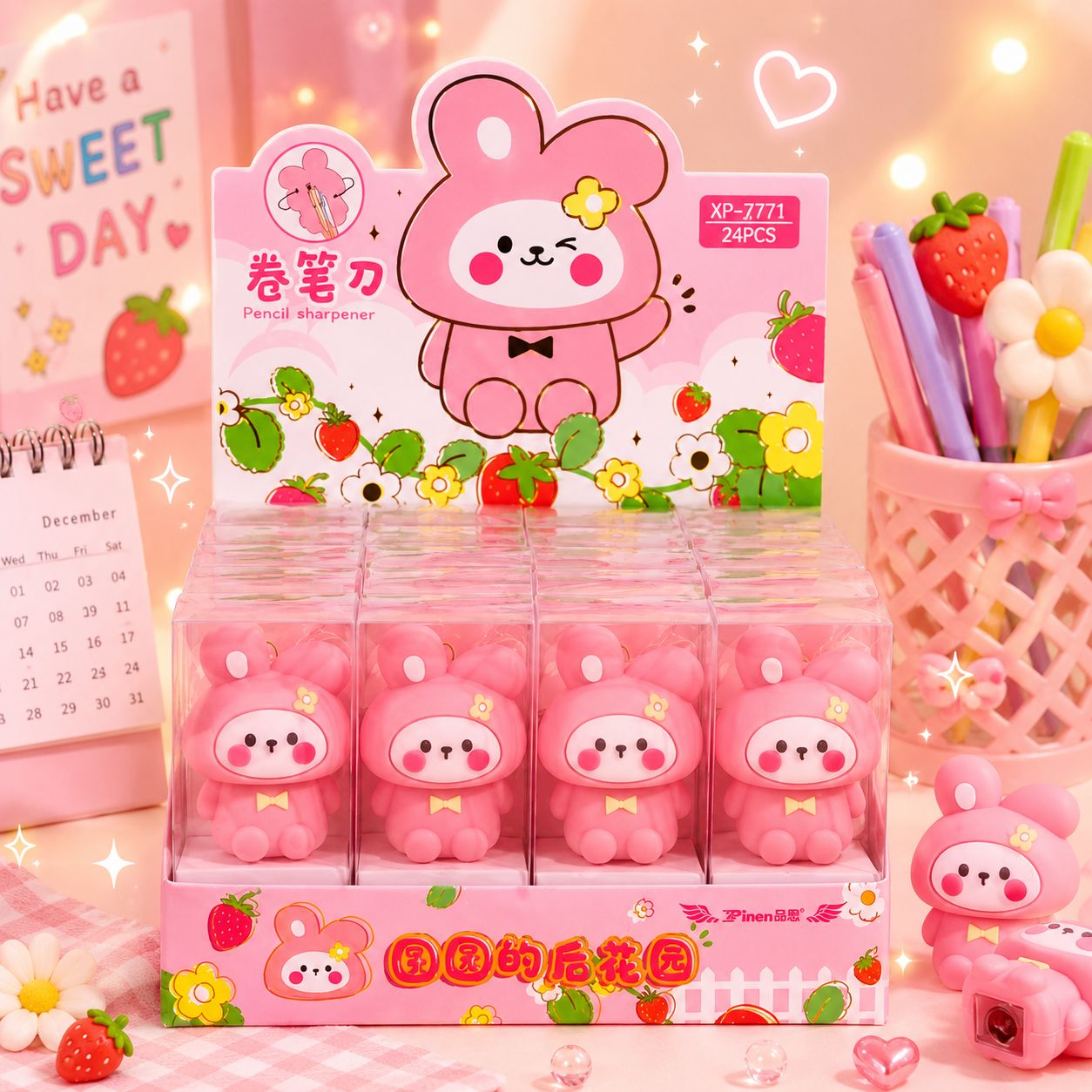 Sacapuntas Conejito Rosa Kawaii