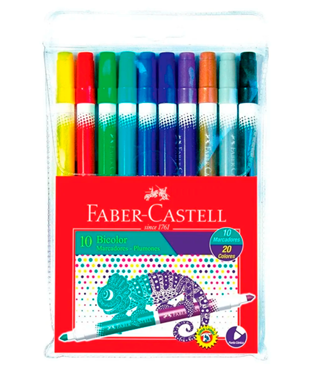 Faber-Castell 151110 - Paquete de 10 rotuladores de colores con 2 puntas,  fina y gruesa : : Otros Productos